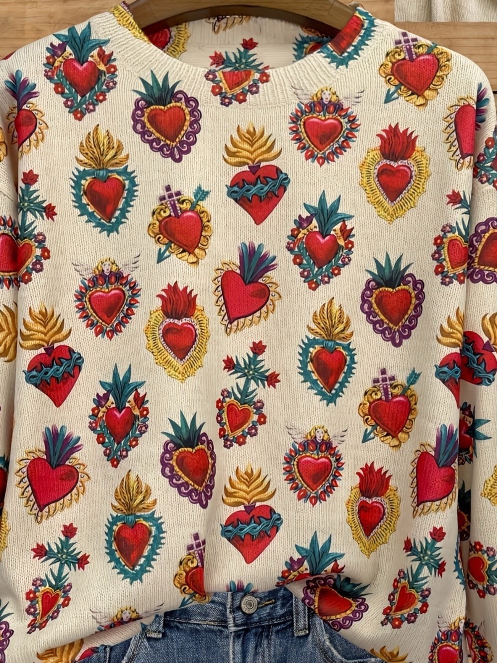 Ladies sacred hearts sweater size large